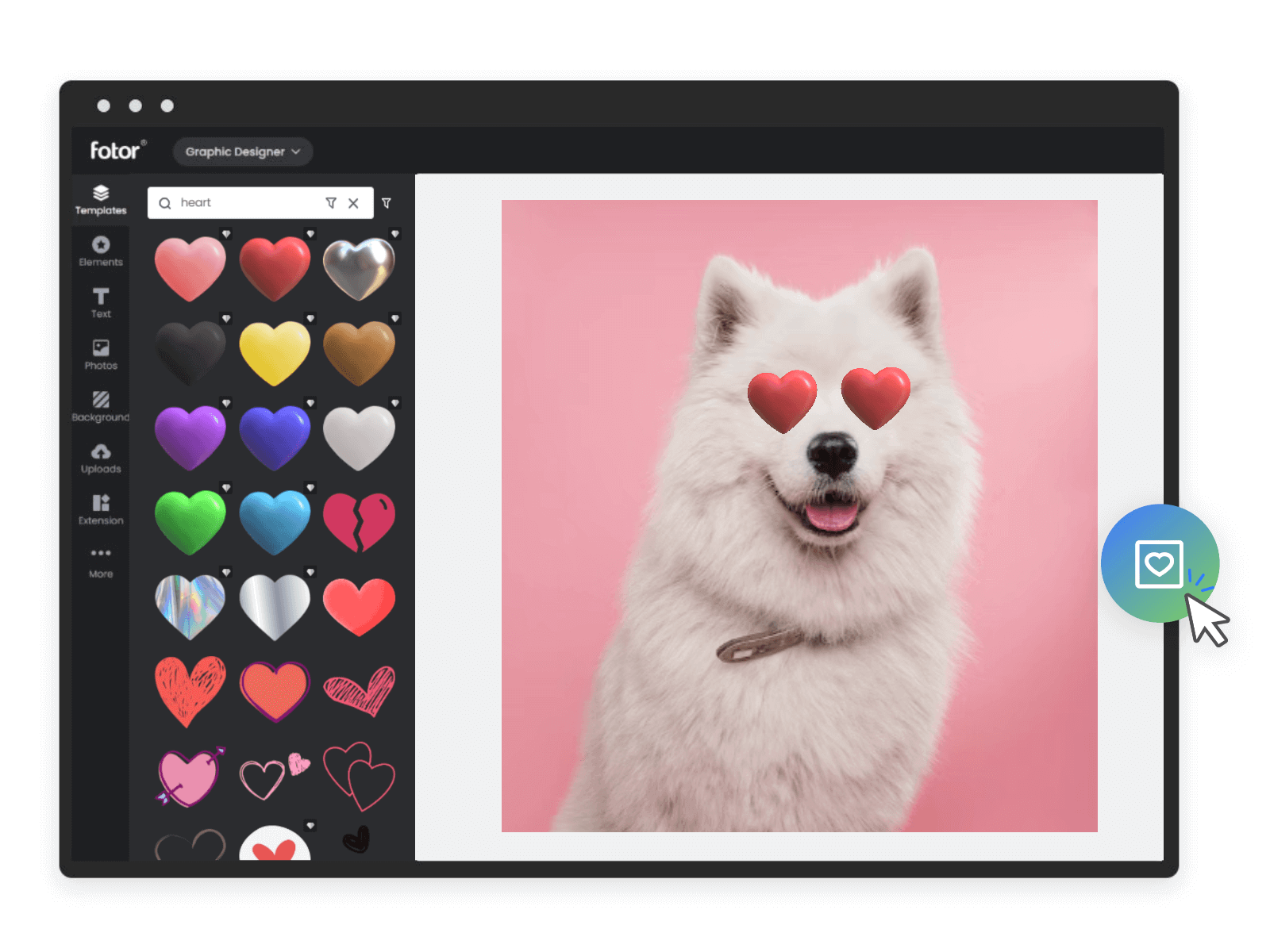 Fotors free online heart editor interface