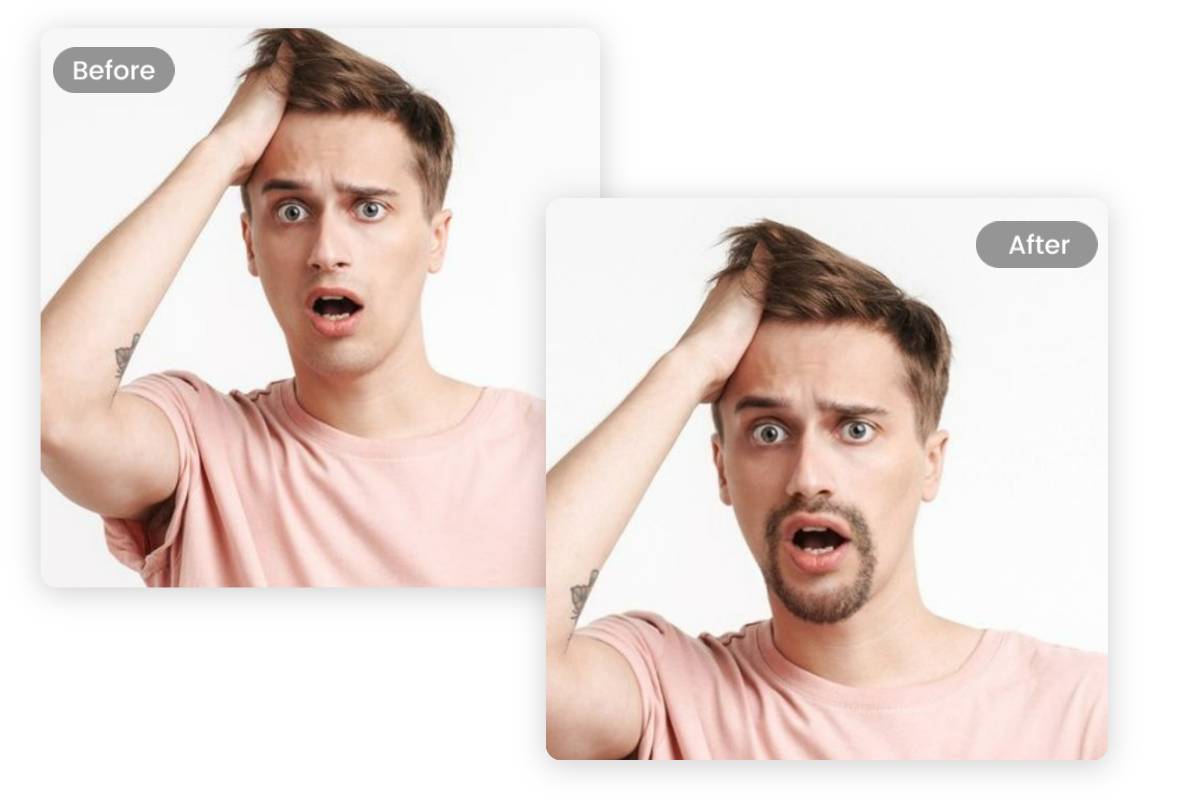 Das Foto des jungen Mannes bekam einen komischen Bart