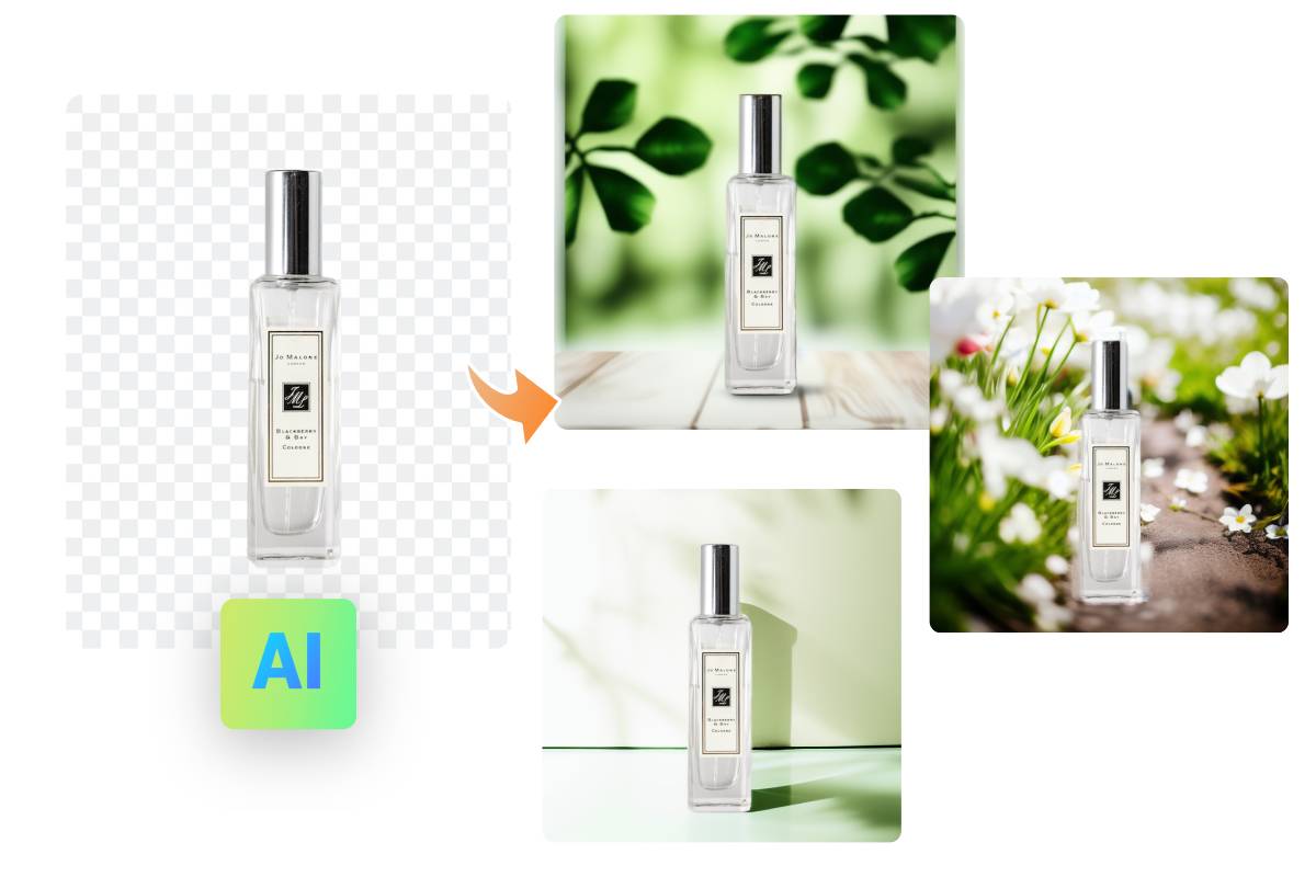 Fotorの AI背景作成メーカーでさまざまな製品画像の背景を自動生成する