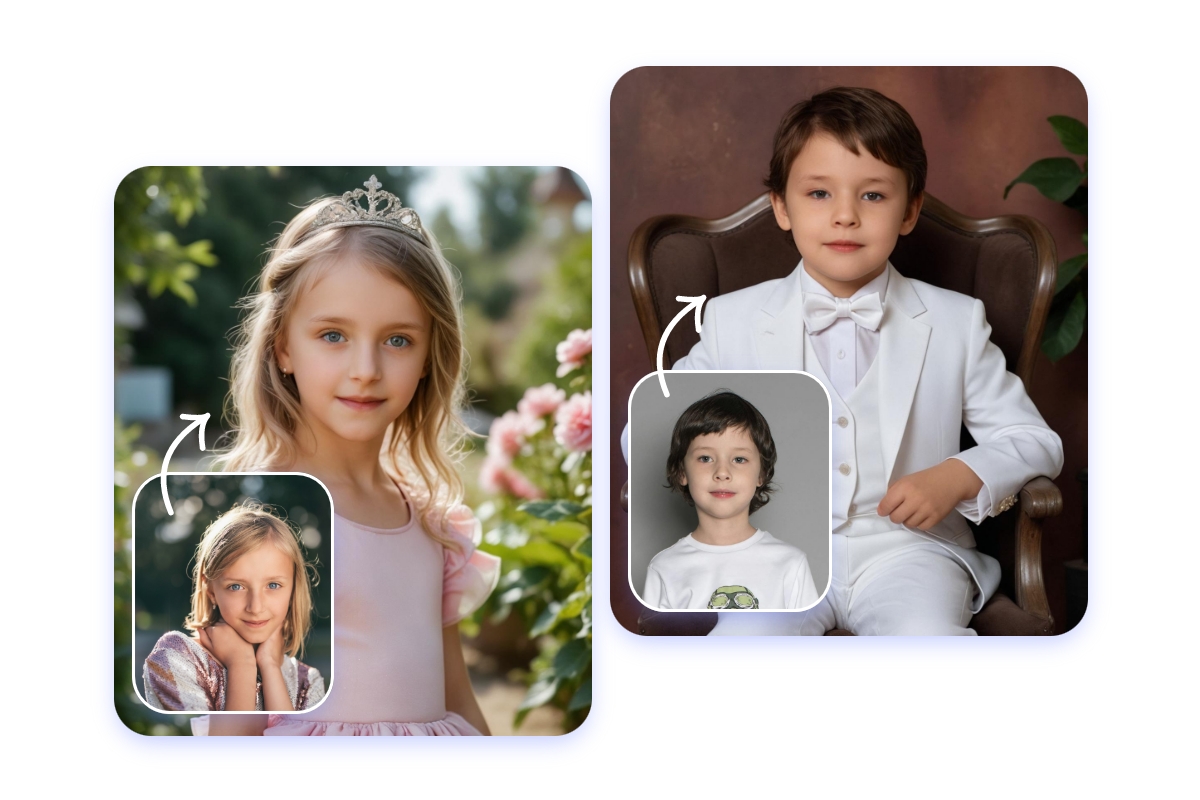 Genere dos retratos realistas con IA para niños