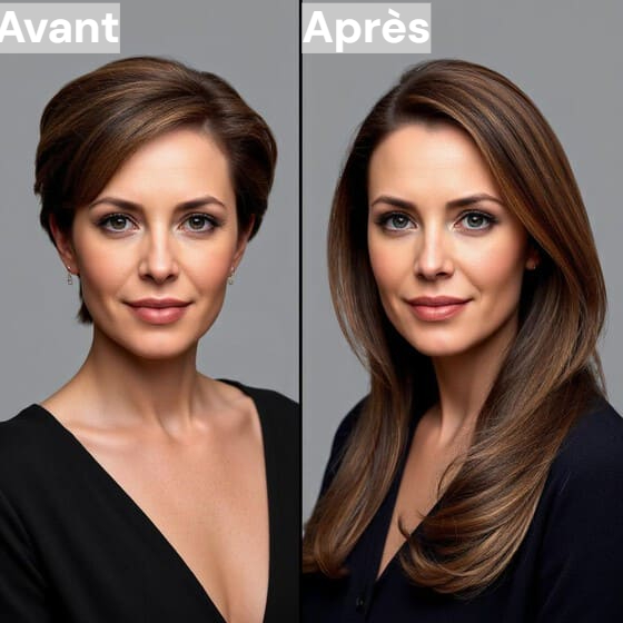 Image de comparaison avant après la simulation de coupe de cheveux