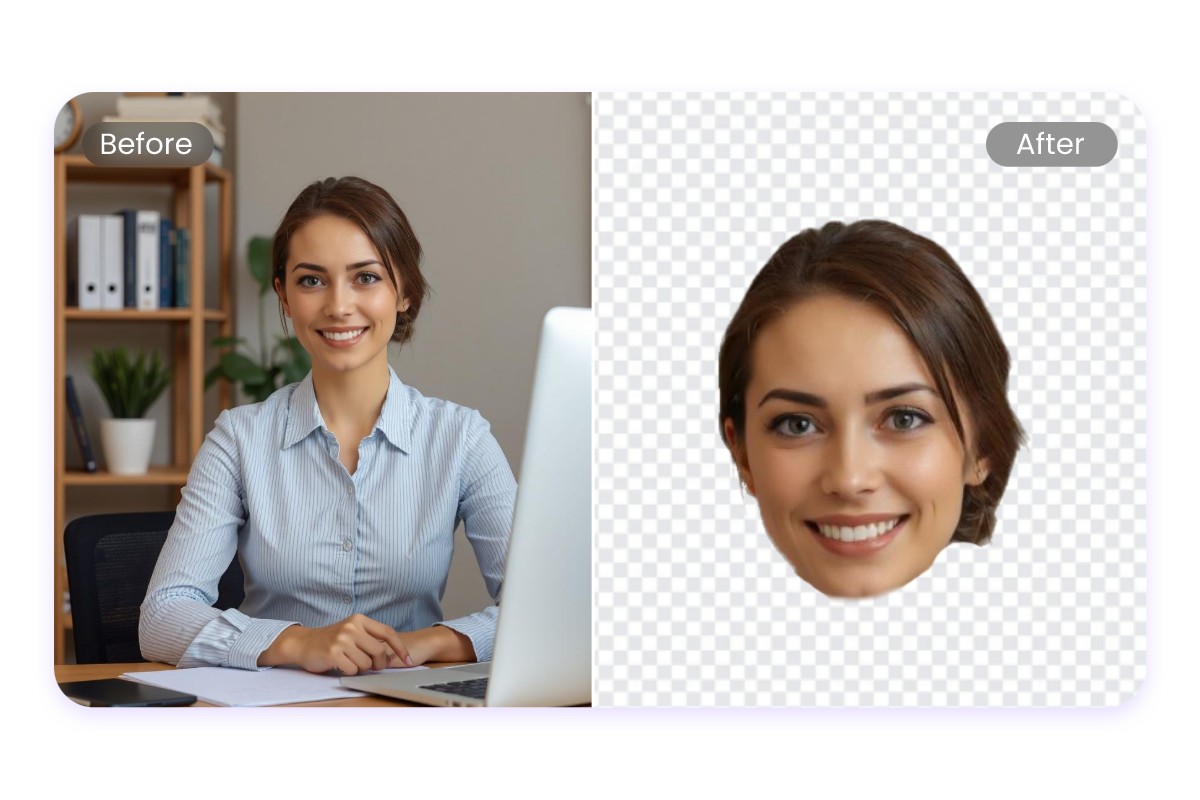 Haz un recorte de cara con la imagen de una mujer de oficina usando nuestra herramienta para recortar cara de una foto.