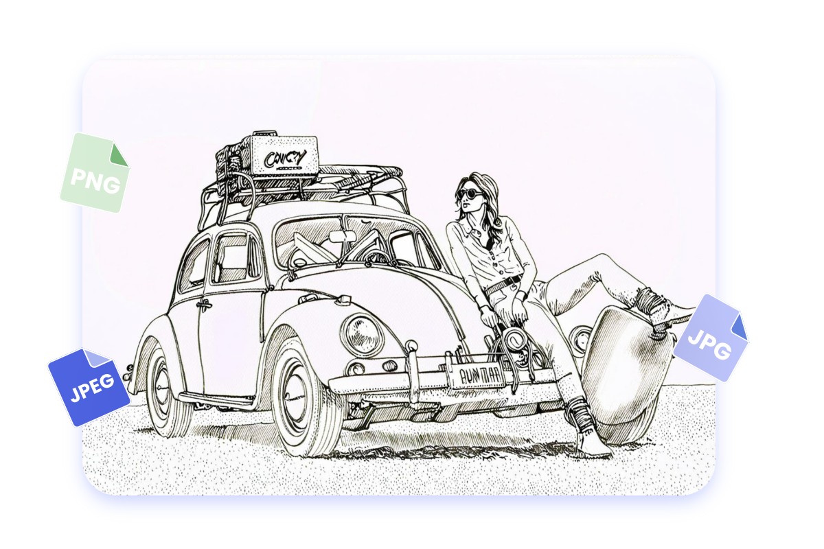 複数フォーマットで写真から塗り絵を作成