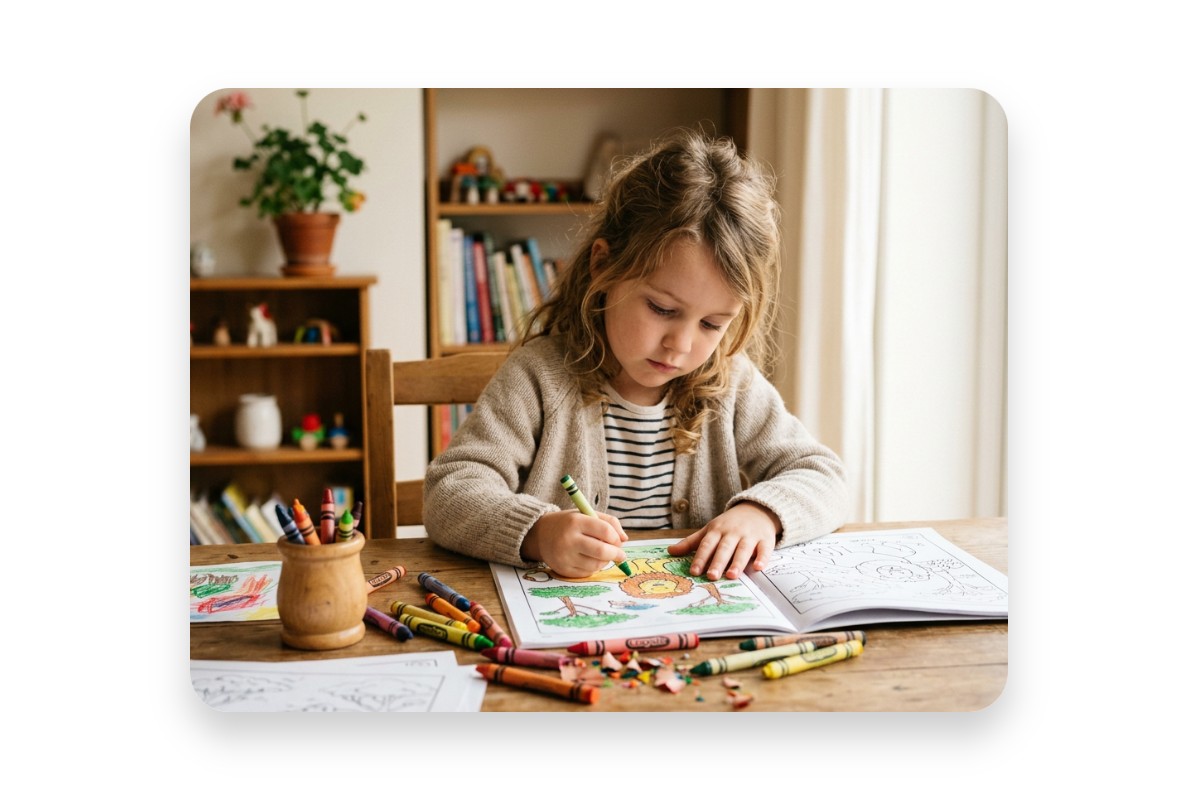 Petite fille en train de colorier un dessin à colorier pour enfant généré à partir dune photo