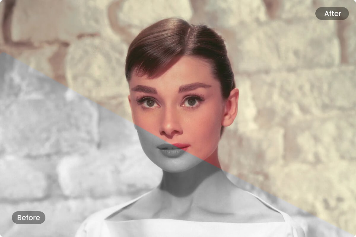 Colorear la imagen en blanco y negro de Hepburn