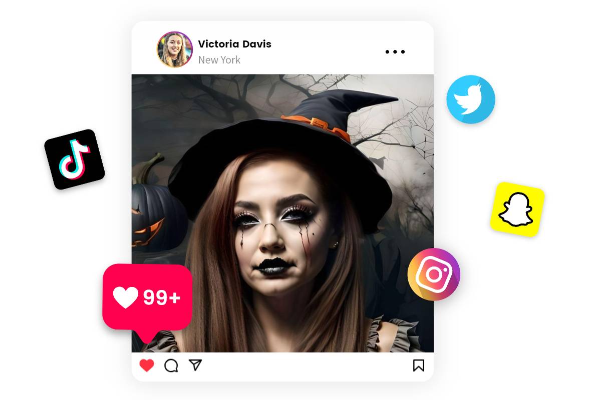Publier une image de maquillage sorcière Halloween sur les réseaux sociaux