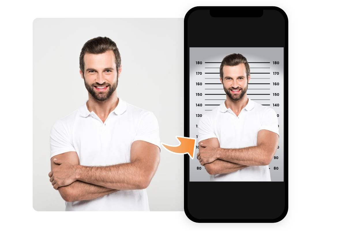 Remove the photo background and make a mugshot of the man on fotor app