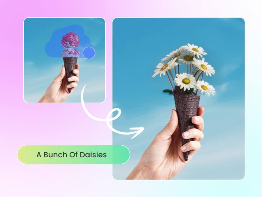 Replace an ice cream cone to a flower bouquet using Fotor online photo editor