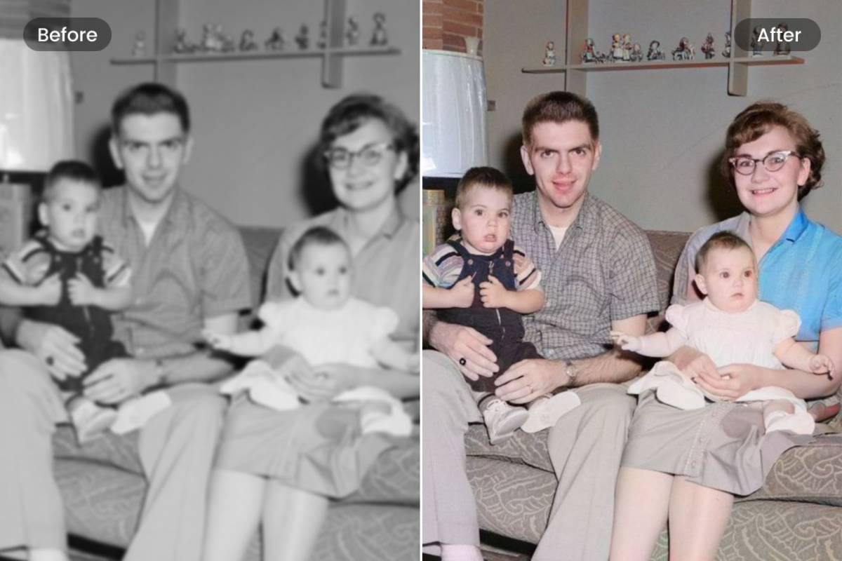 Herstel een oude wazige familiefoto en kleur deze in met realistische kleuren met behulp van Fotor.
