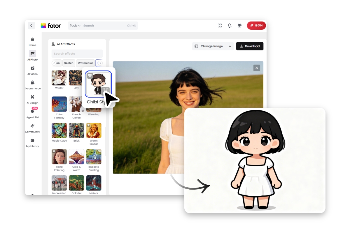 Screenshot showing how to use Fotor free online chibi maker