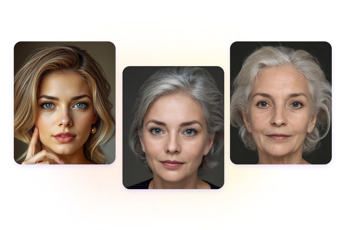 Showing a photo of a woman's face when she is young, middle-aged, and old.