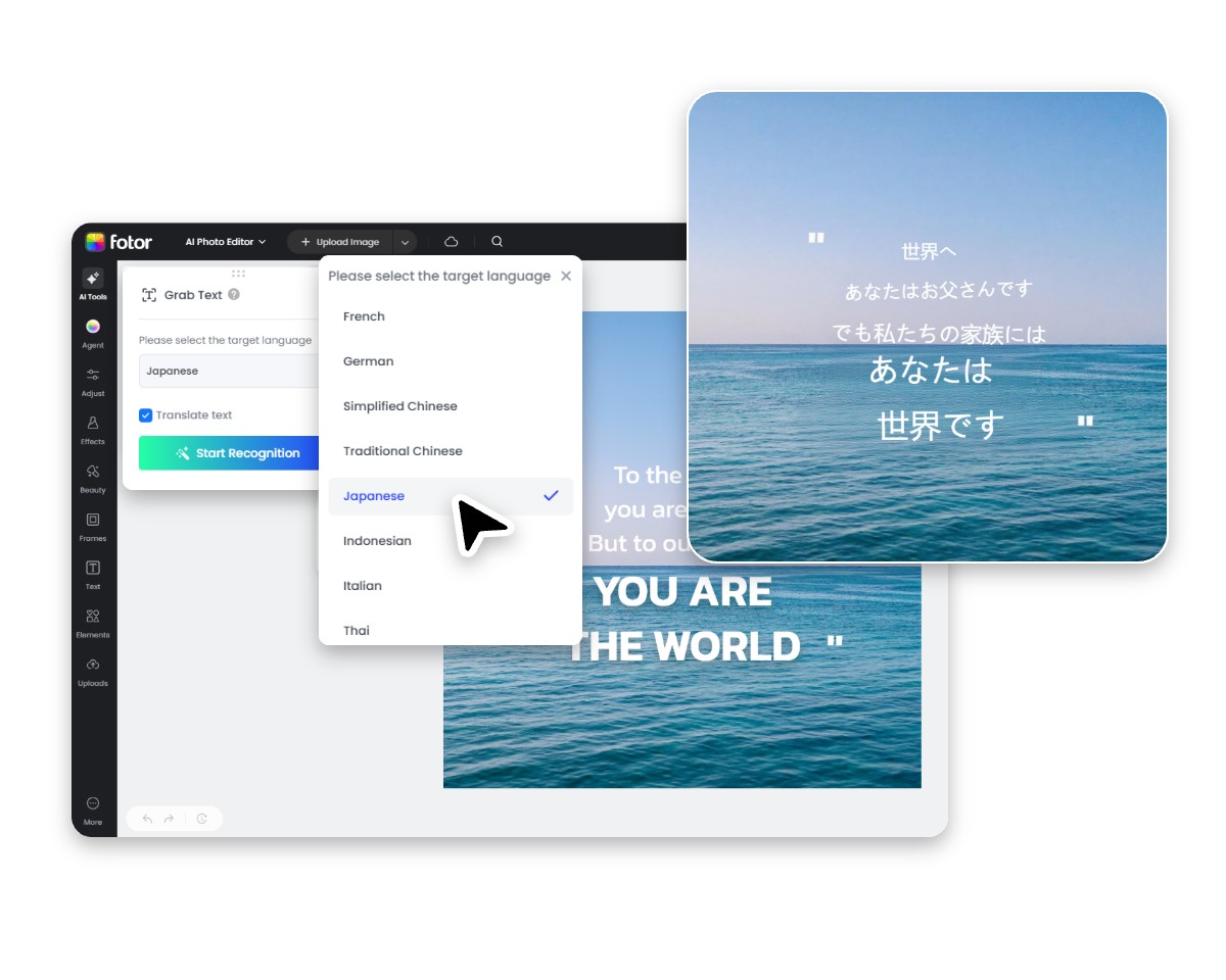 Step two choose a target language and translate the image into Japanese