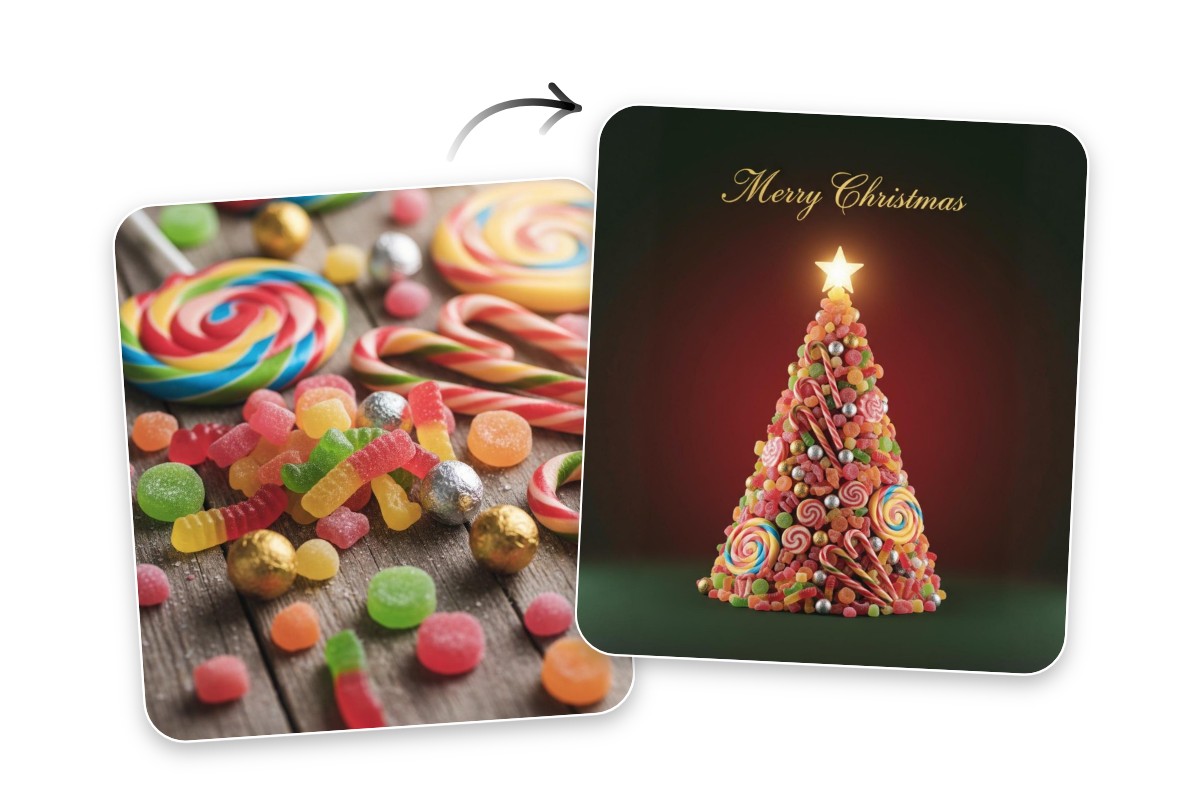 Turn a photo of soft candies into a christmas tree