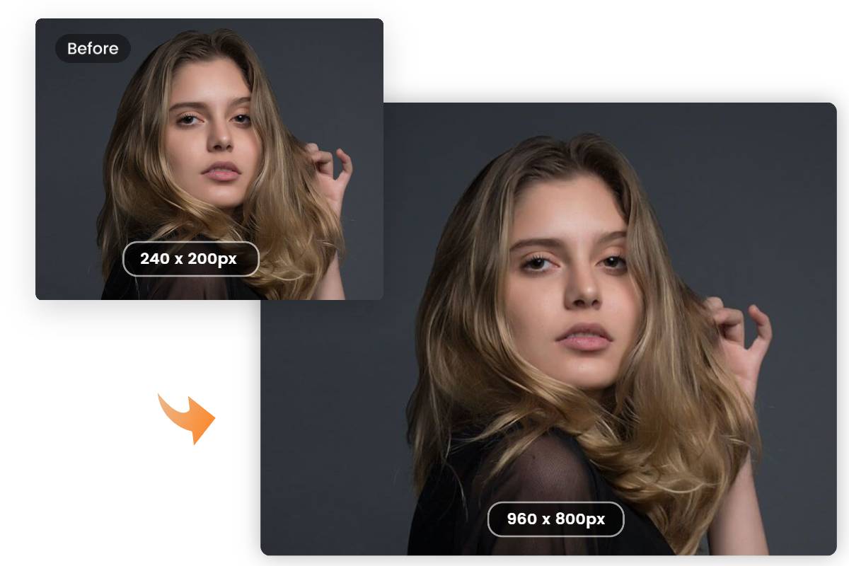 Ingrandisci una foto ritratto a 4 volte delle dimensioni con l'upscaler di immagini AI gratuito di Fotor