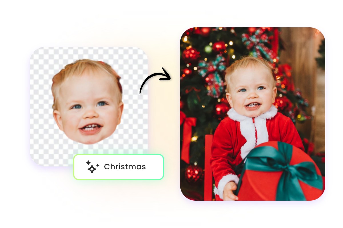 Añade con IA un fondo navideño a fotos de bebé con cabeza grande