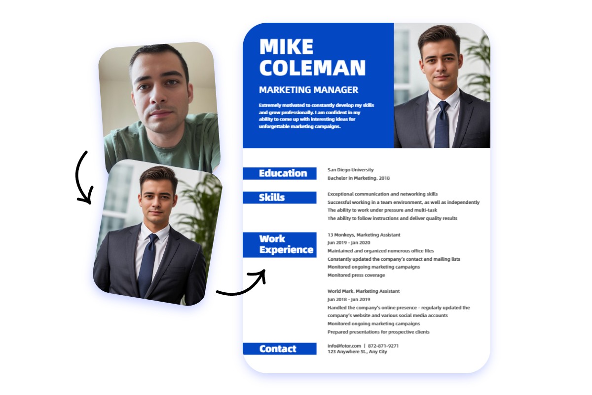 Gunakan AI untuk mengubah selfie menjadi foto headshot profesional untuk resume dalam satu klik