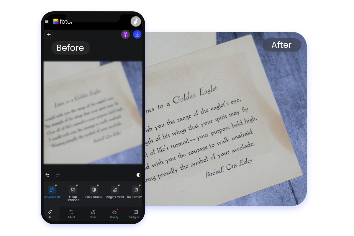 Nutzen Sie die Fotor-App um unscharfen Text lesbar zu machen