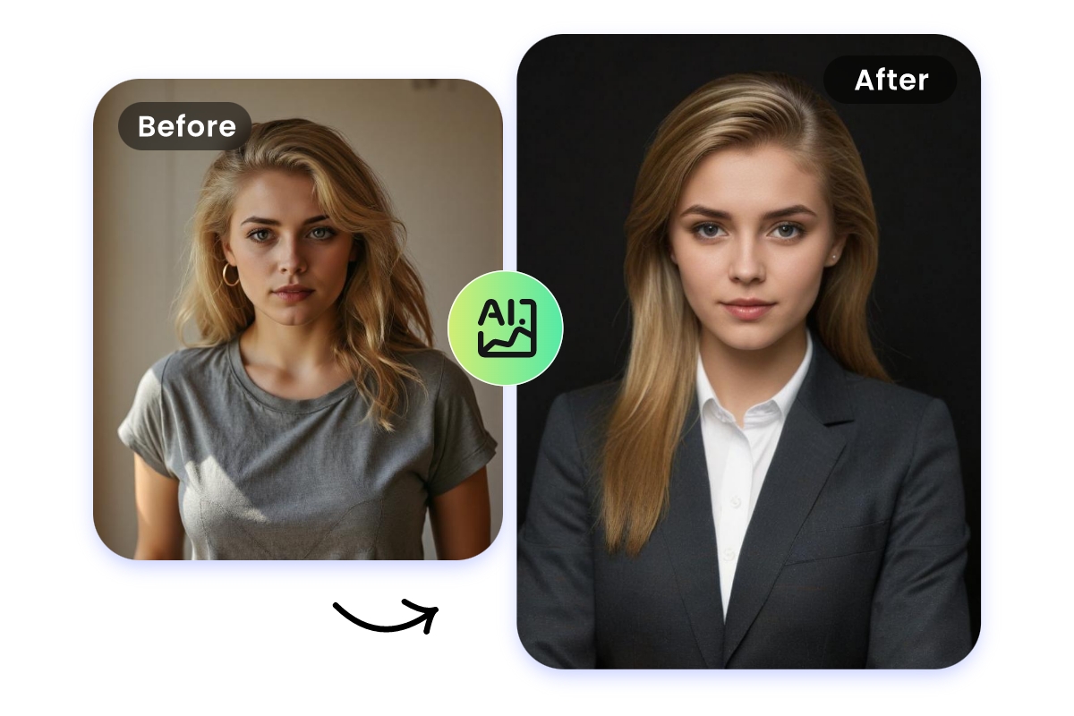 Use Fotors AI headshot generator to convert a female portrait into a professional headshot
