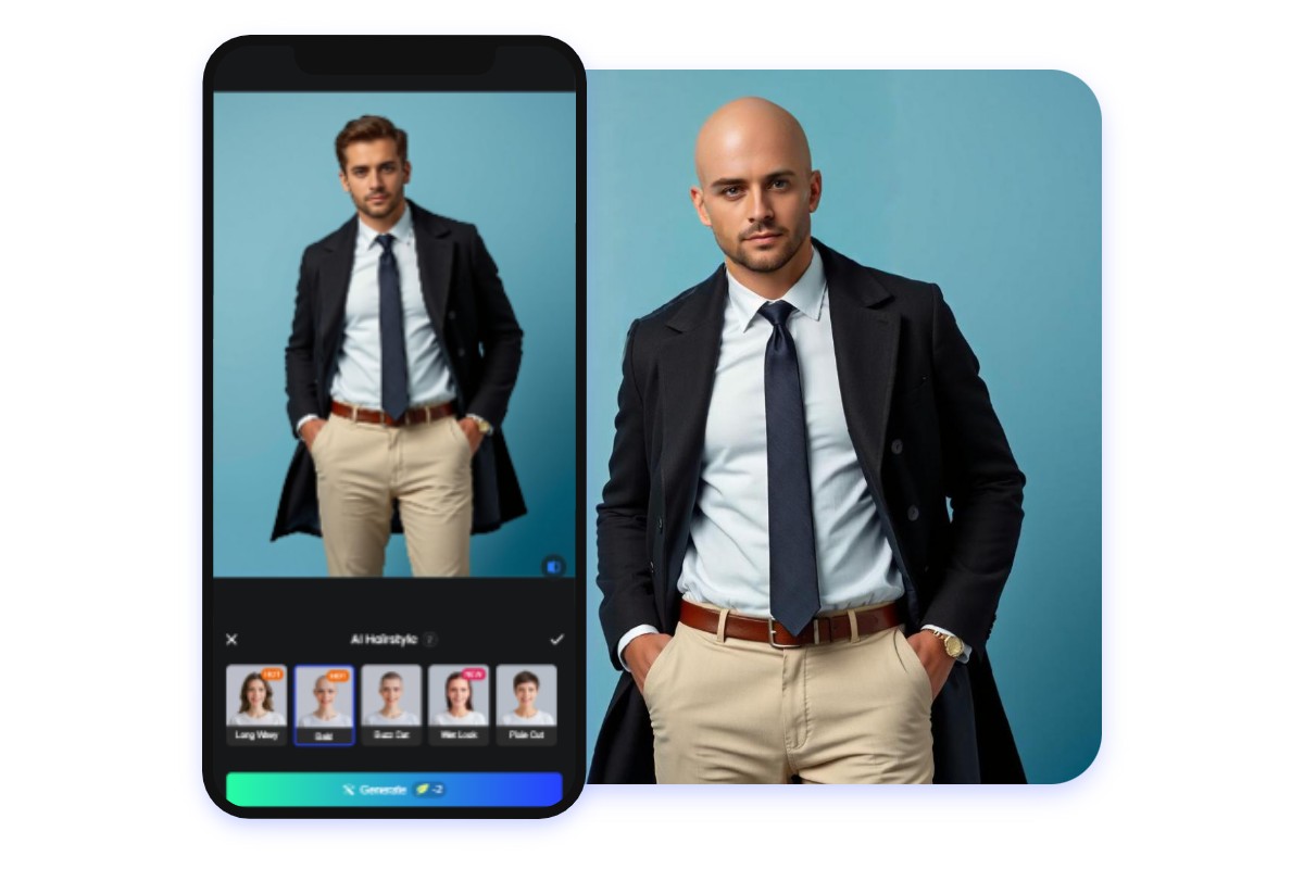 Use our bald app to make an office man bald