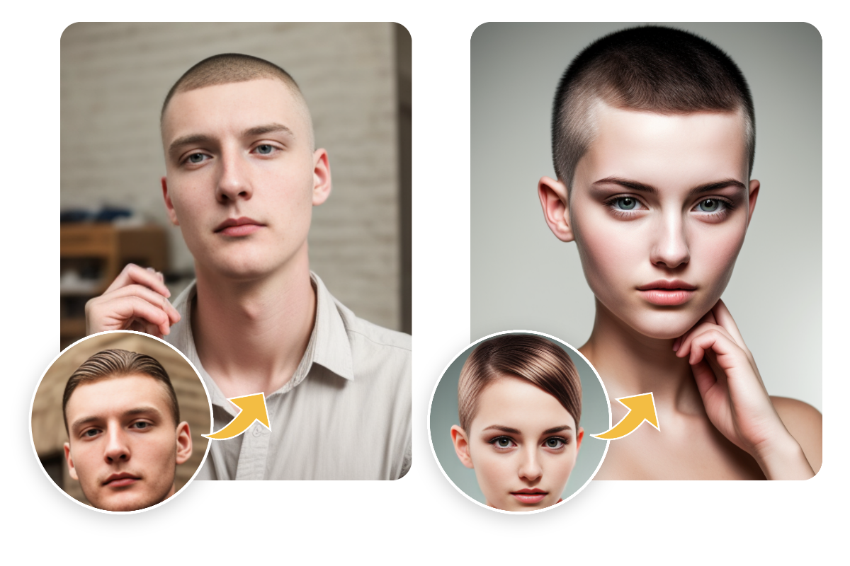 Utiliser le filtre coupe rasée de Fotor pour transformer aussi bien les coiffures masculines que féminines en coupes buzz cut