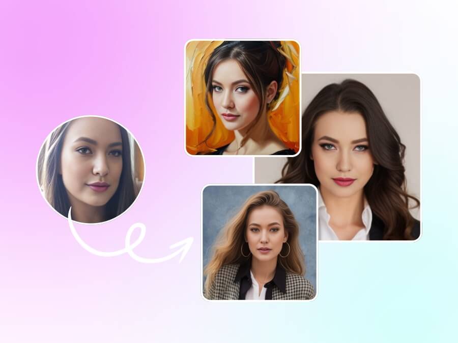 FotorのAIによって生成された異なる女性のアバターとプロフィール写真