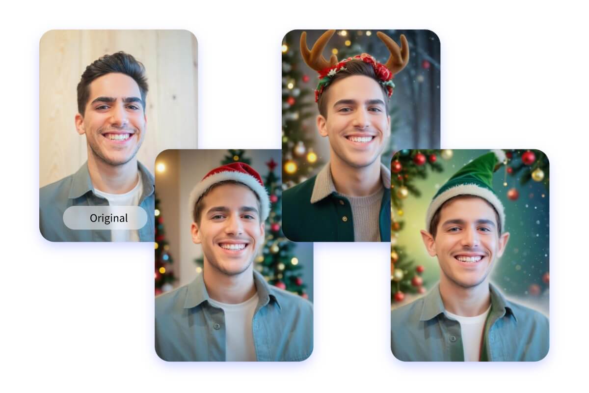 Various Christmas filters for photos on Fotor Christmas face editor