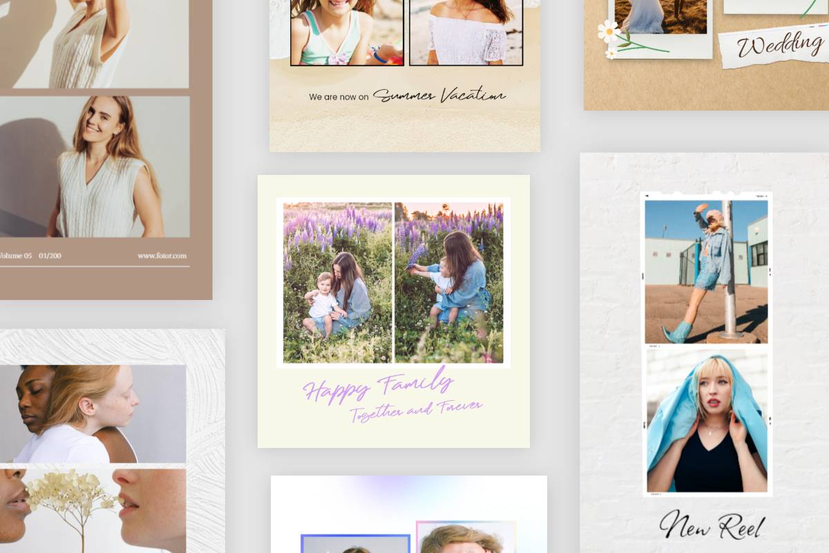 Various free side by side collage templates on Fotor