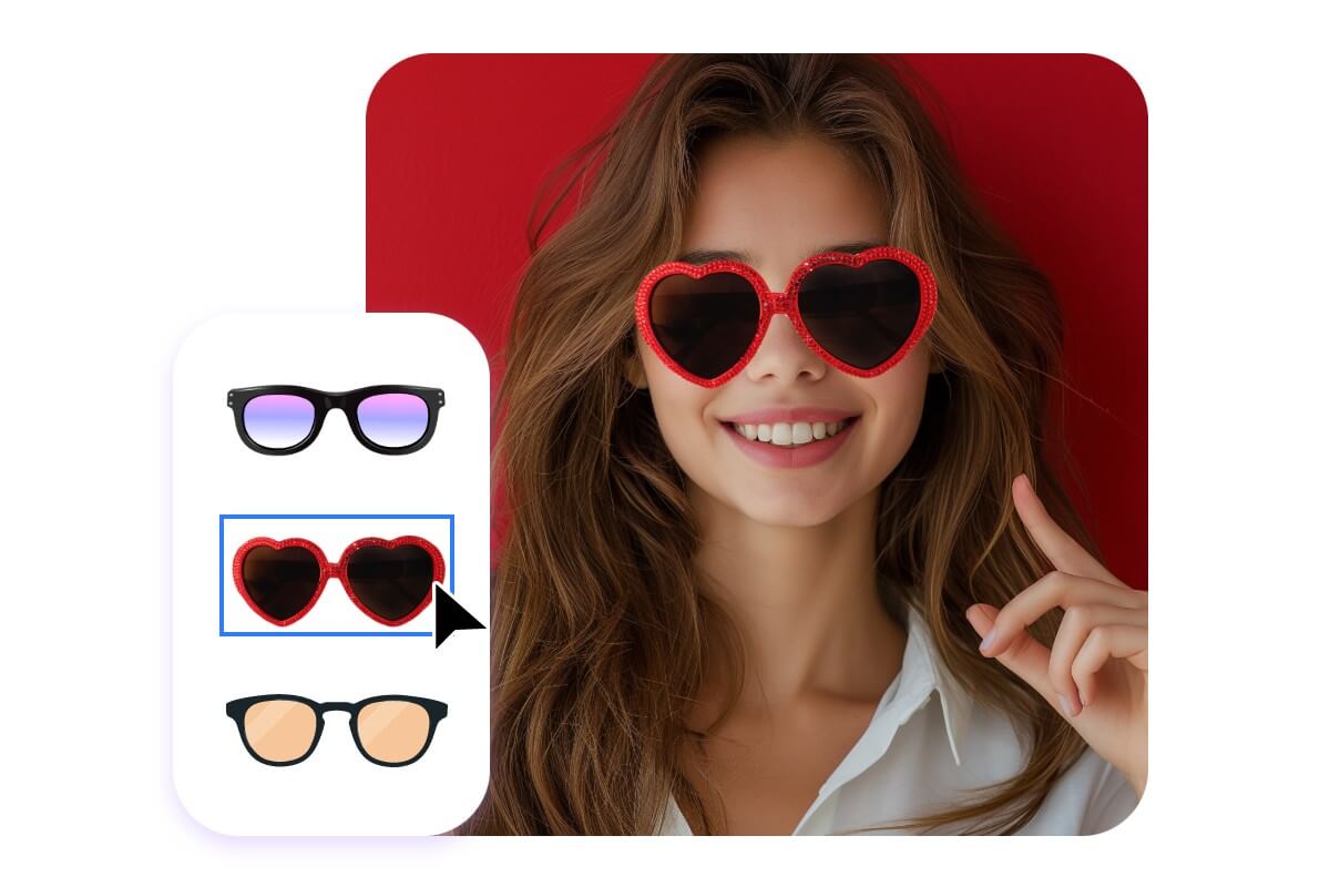 Virtual try on sunglasses, goggles, aviators and a variety of different glasses with ease using Fotor