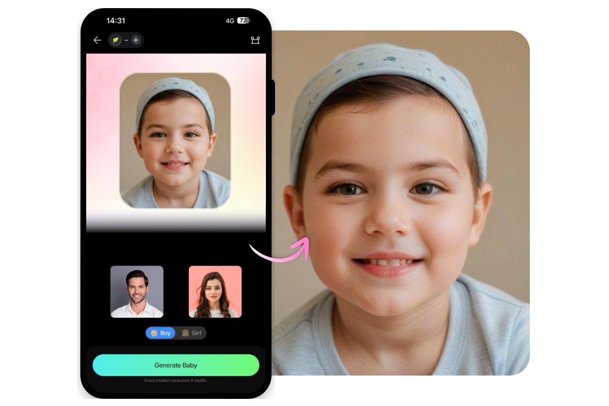 Visualize your futhure baby on the go with Fotor free AI baby generator app