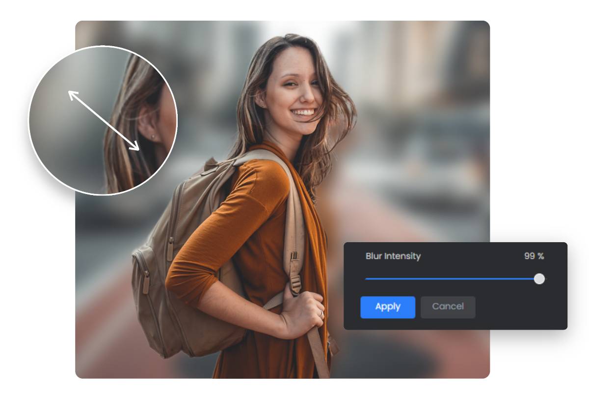 Zoom in on for precise photo blur editing with Fotor's image blur tool
