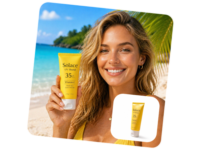 A banner image about using fotor ai product image generator to create a virtual model for a sunscreen product image