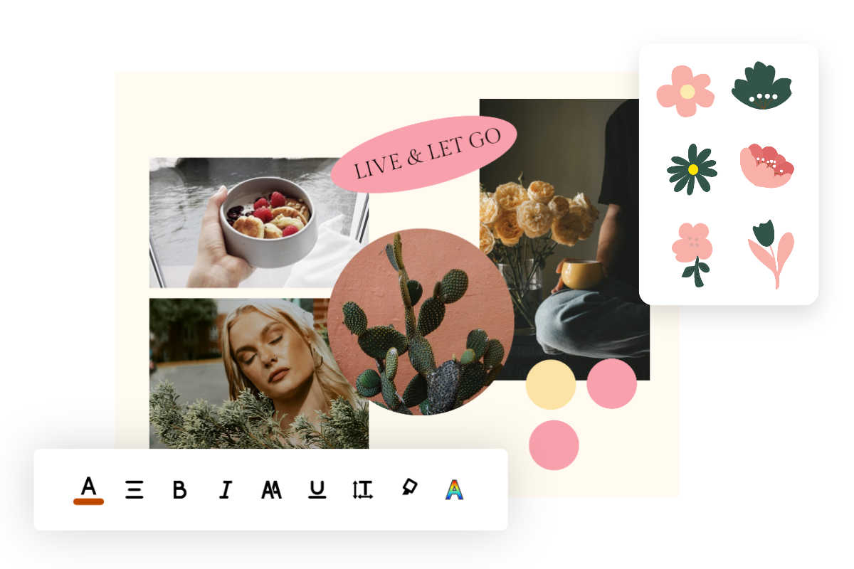 un vision board avec collage, texte et boîte à outils pour les autocollants