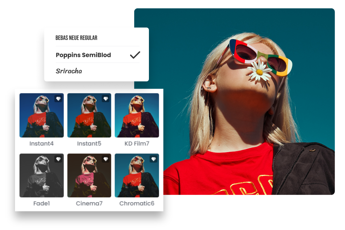 darken a female image and two photo editing operation boxes in fotor editor