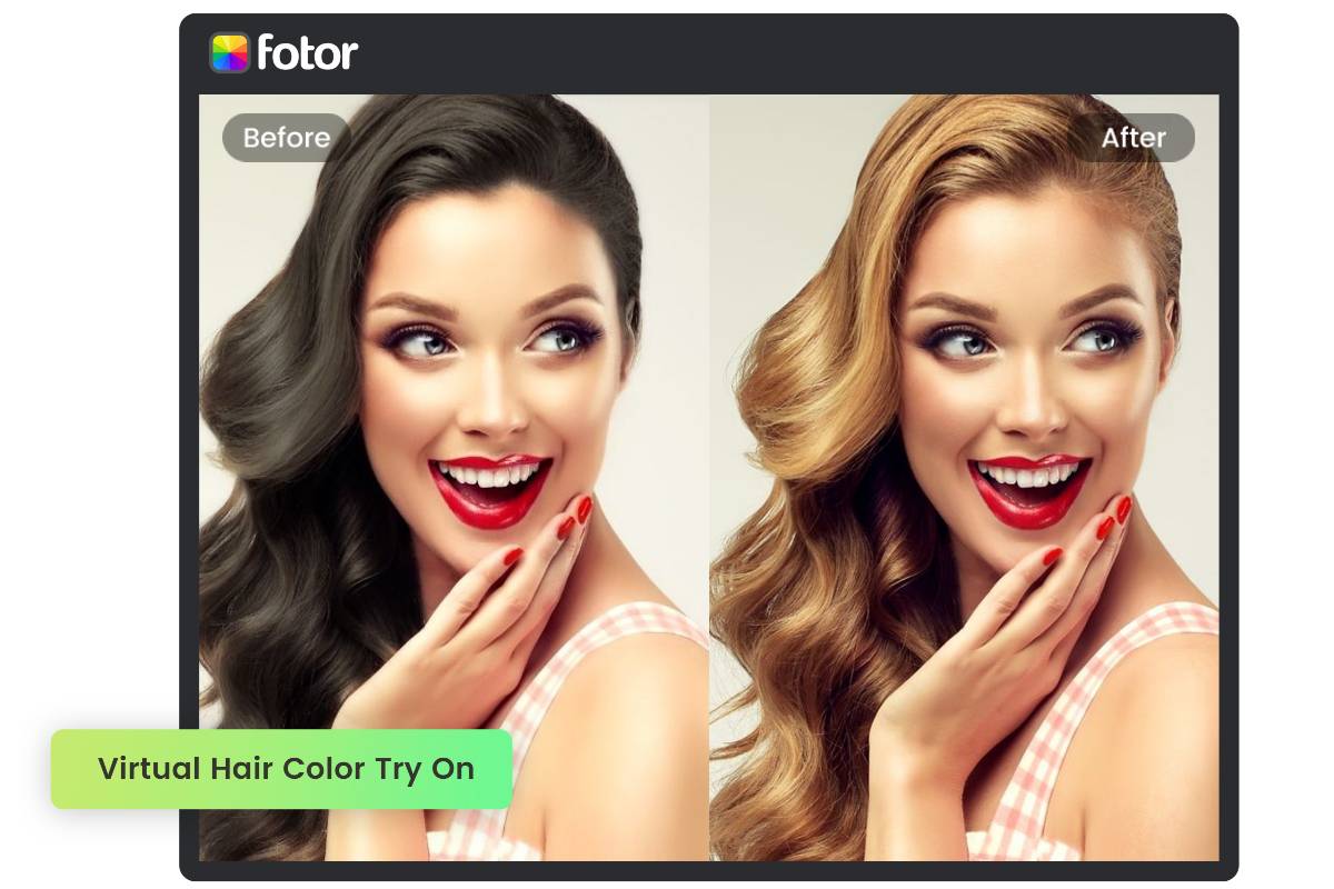 A female trys on black and bronze hair colors virtually in fotor