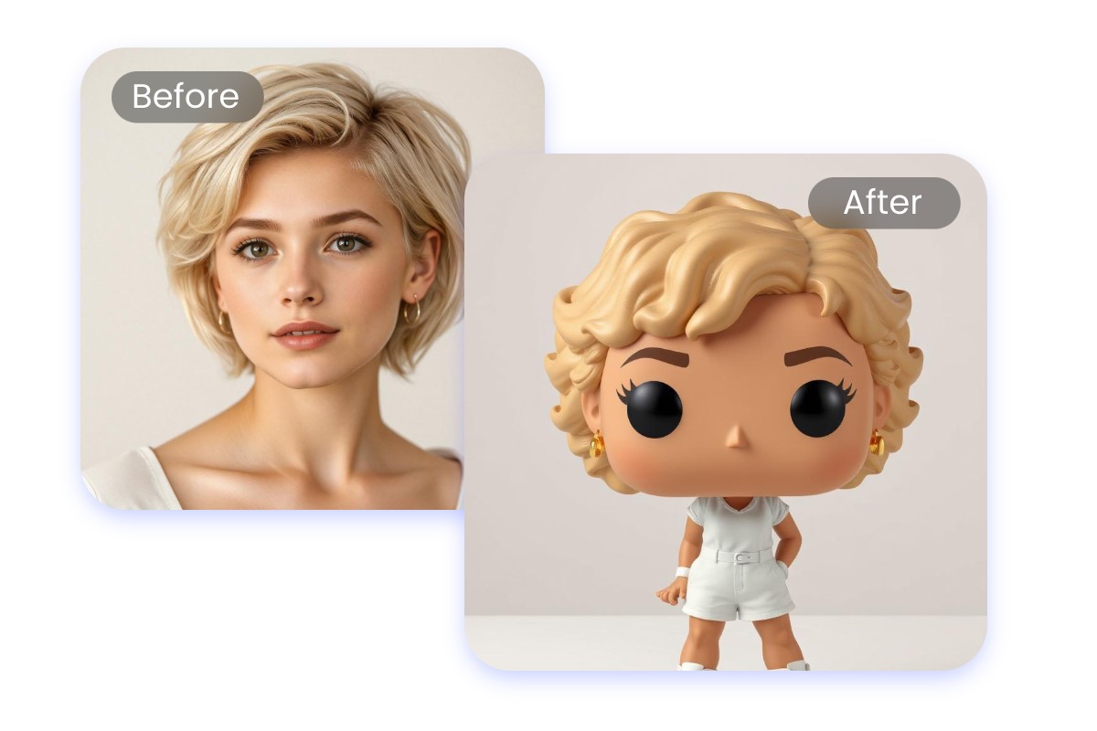 A girl with white short hair and her Funko Pop profile