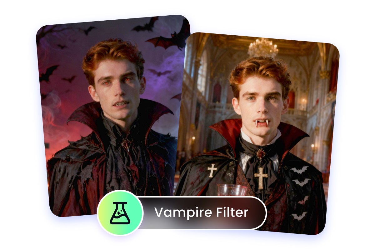 A picture that shows two different vampire filters on fotor