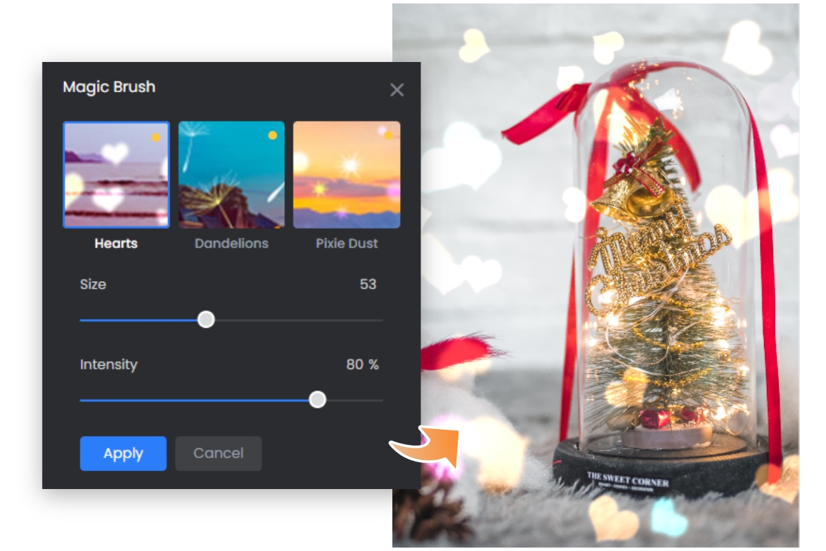 Add a christmas filter to photo with fotors magic brush tool