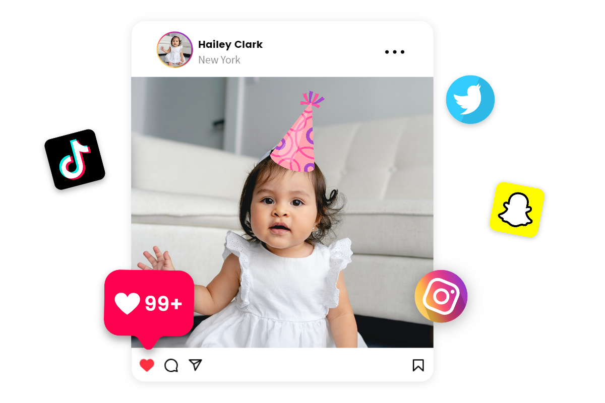 Add a pink birthday hat to a little girl and share the photo on tiktok instagram and twitter