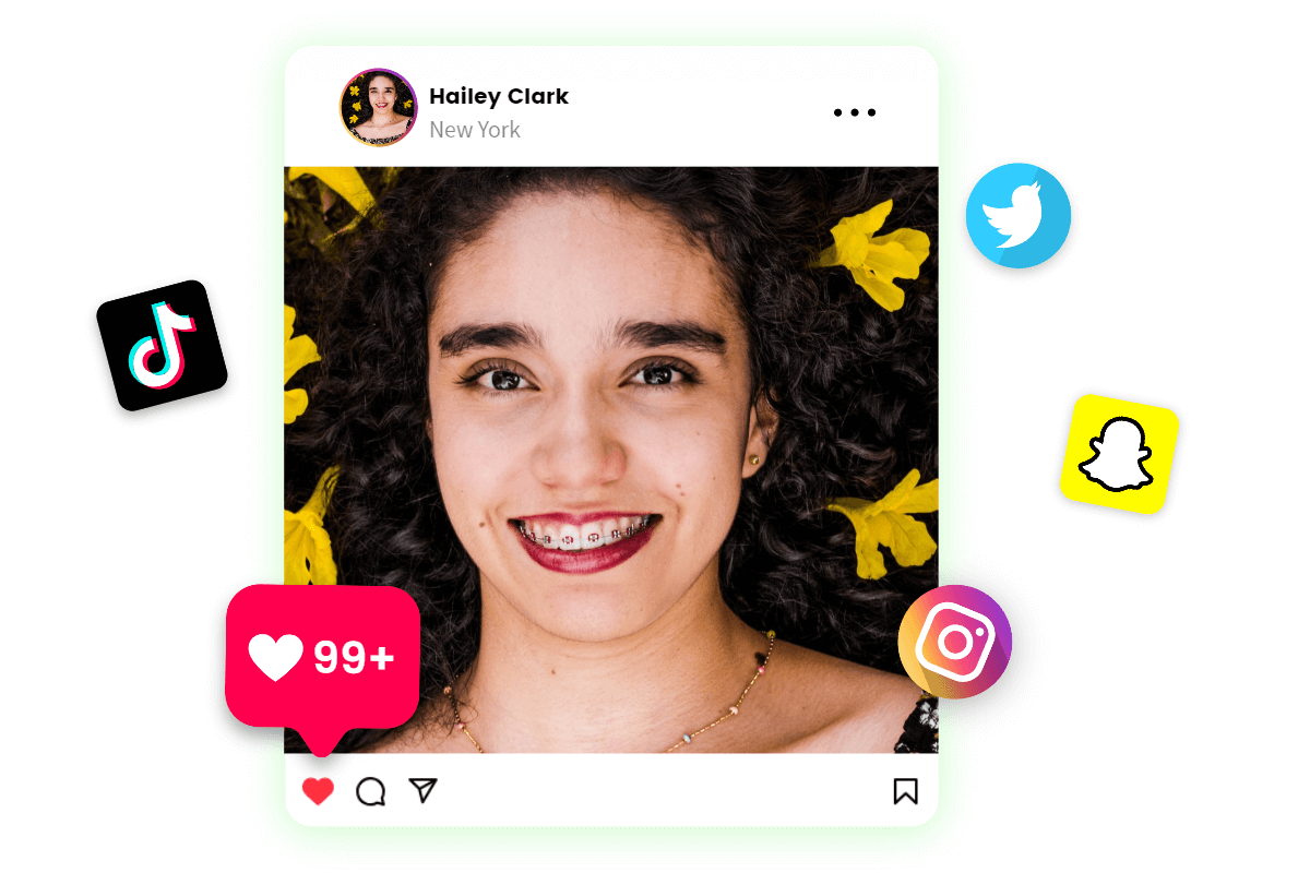 Ajouter un appareil dentaire à la photo de la jeune fille, puis la partager sur TikTok, Instagram et Twitter