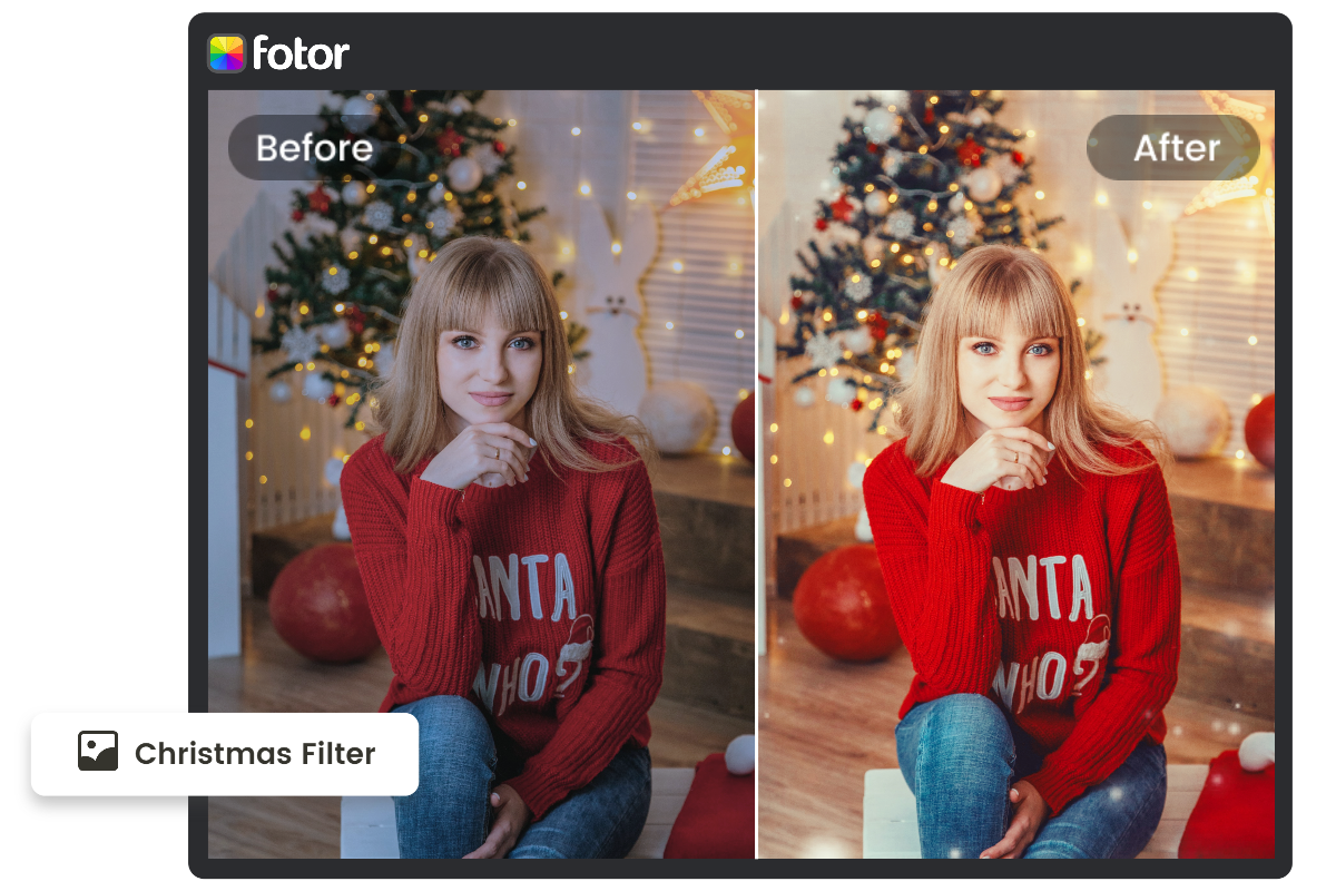 Aggiungere l'effetto Natale ai selfie natalizi femminili in fotor