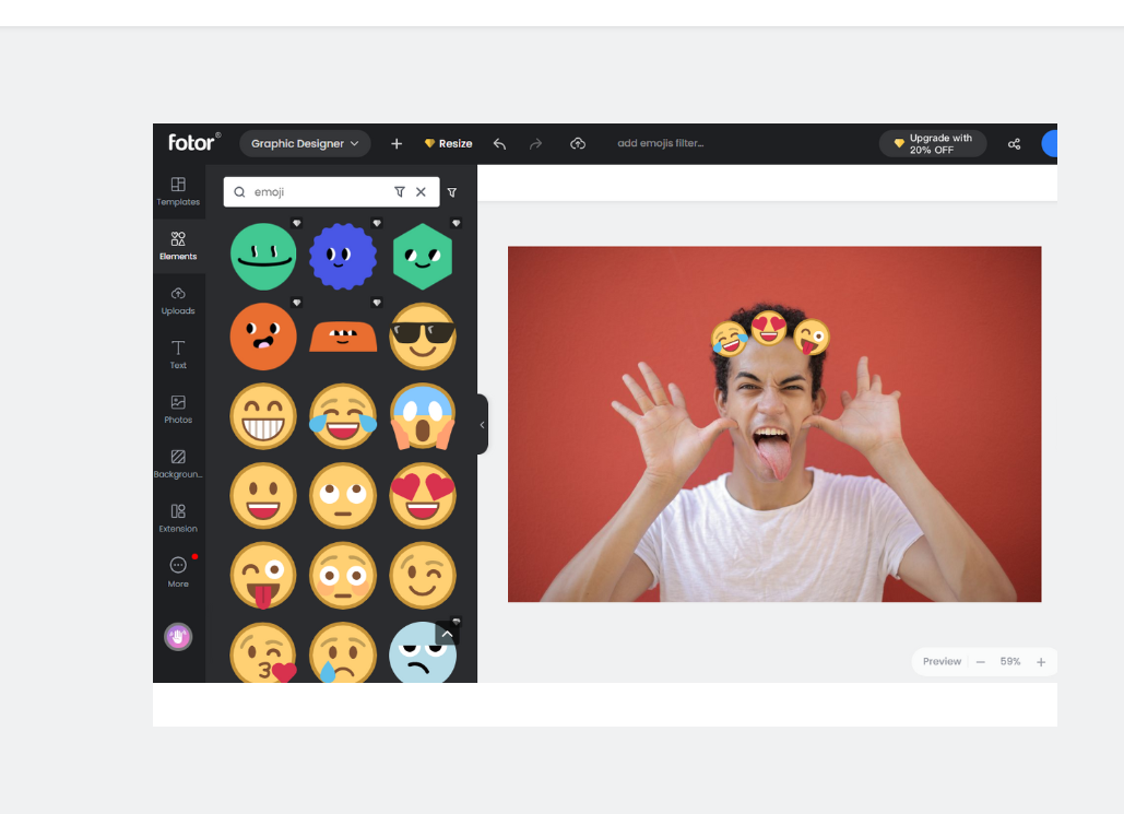 add emoji to a man image in fotor