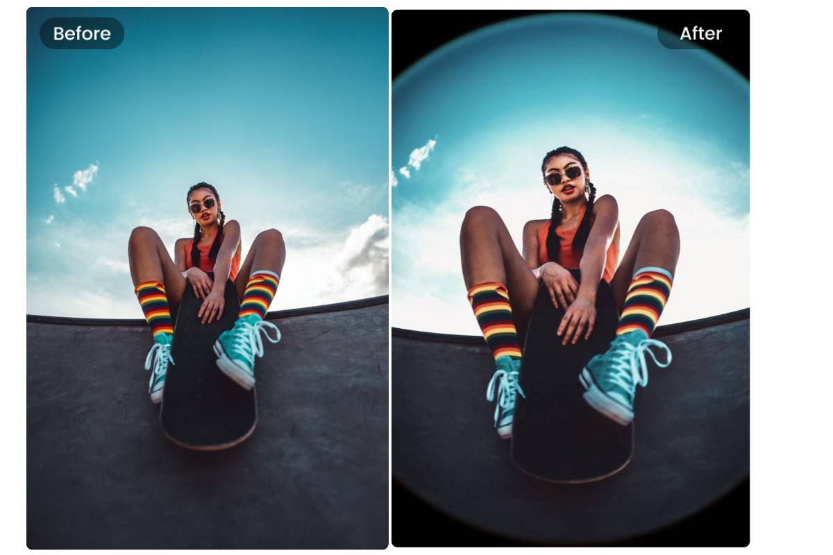 Add fisheye filter to skyboard girl image