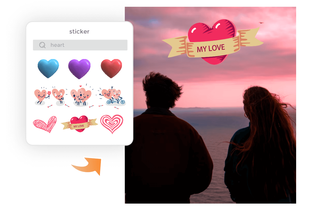 Add heart stickers to a couple in Fotor