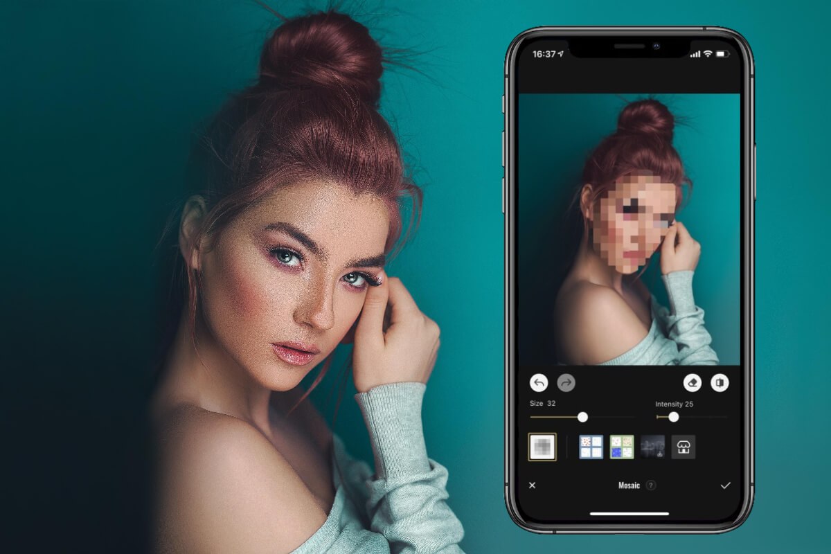 Tambahkan mosaik ke potret di aplikasi seluler fotor