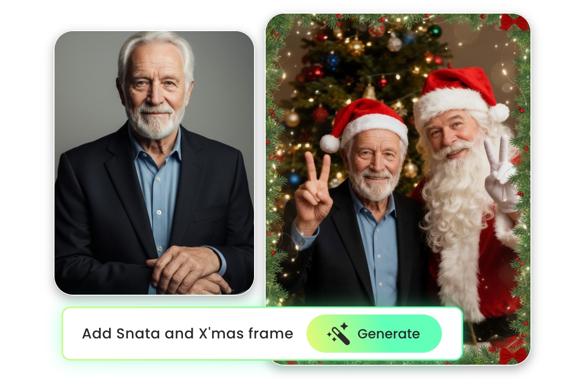Add santa and christmas frame to a photo of a man