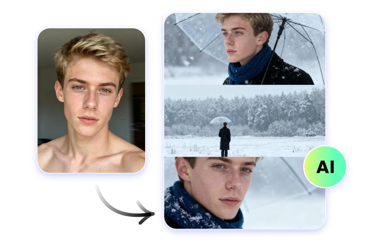 Add snow effect and winter scene to photo with Fotor AI snow effect