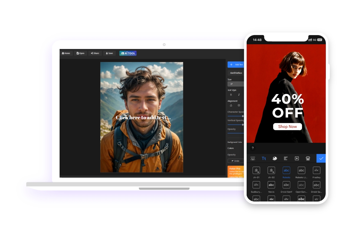 Add text to photos on desktop and mobile with fotor