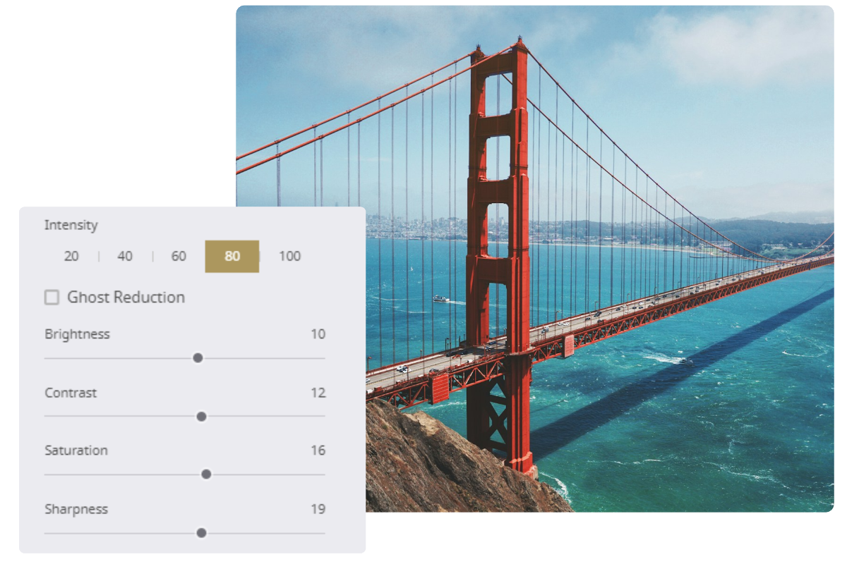 Adjust the brightness contrast sauration and sharpness in fotors hdr photo editor