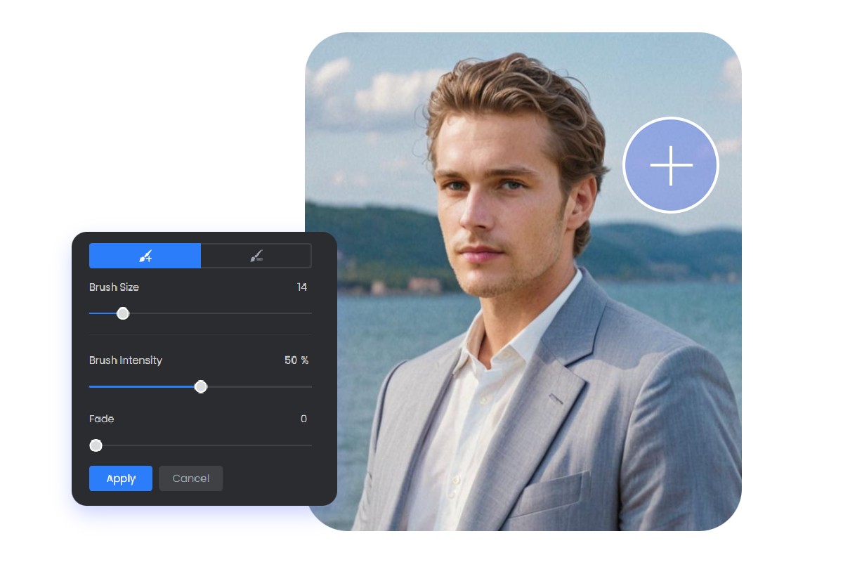 Adjust the clone stamp settings and apply it on a photo of a man