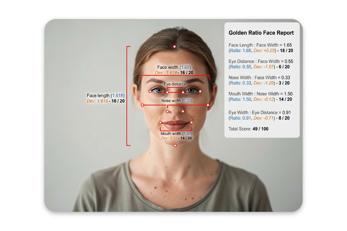 Ai marks facial ratios and golden ratio differences